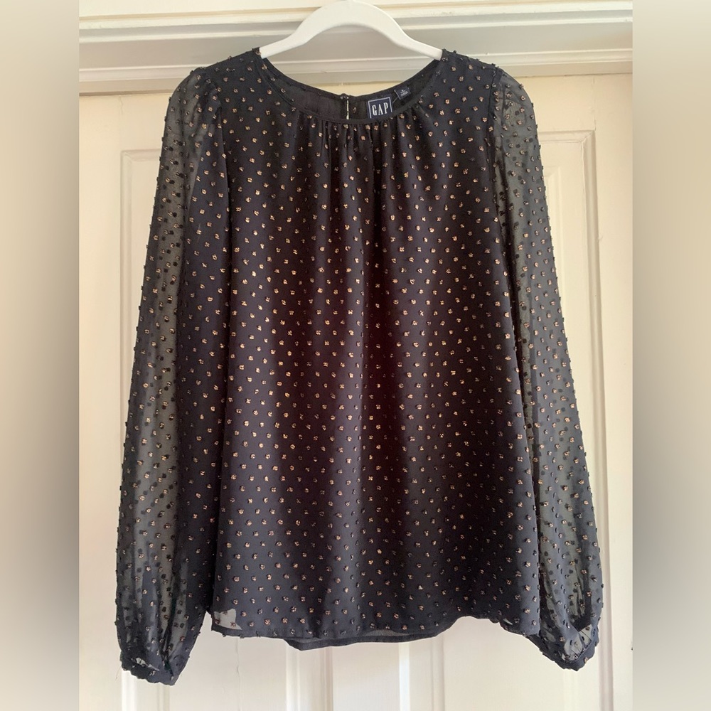 Gap Women’s Black Blouse with Copper Dots Size Small Tall - NWT